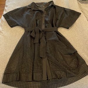Shein Black Button Up See Through Waffle Dress